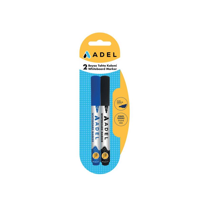 Adel 2'li Beyaz Tahta Kalemi Siyah Mavi - 1