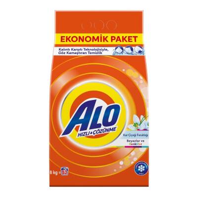 Alo Toz Çamaşır Deterjanı Kar Çiçeği Ferahlığı Beyazlar ve Renkliler Aqua Pudra 8 Kg - Alo