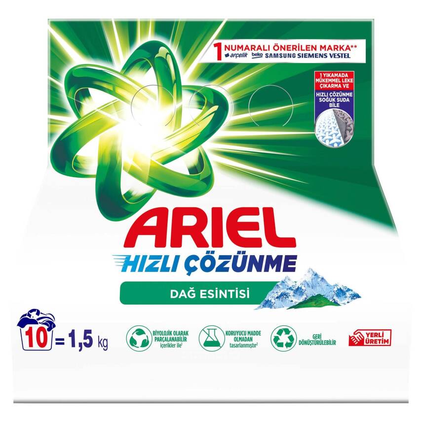 Ariel Dağ Esintisi 1,5 Kg AquaPudra Toz Çamaşır Deterjanı - 1