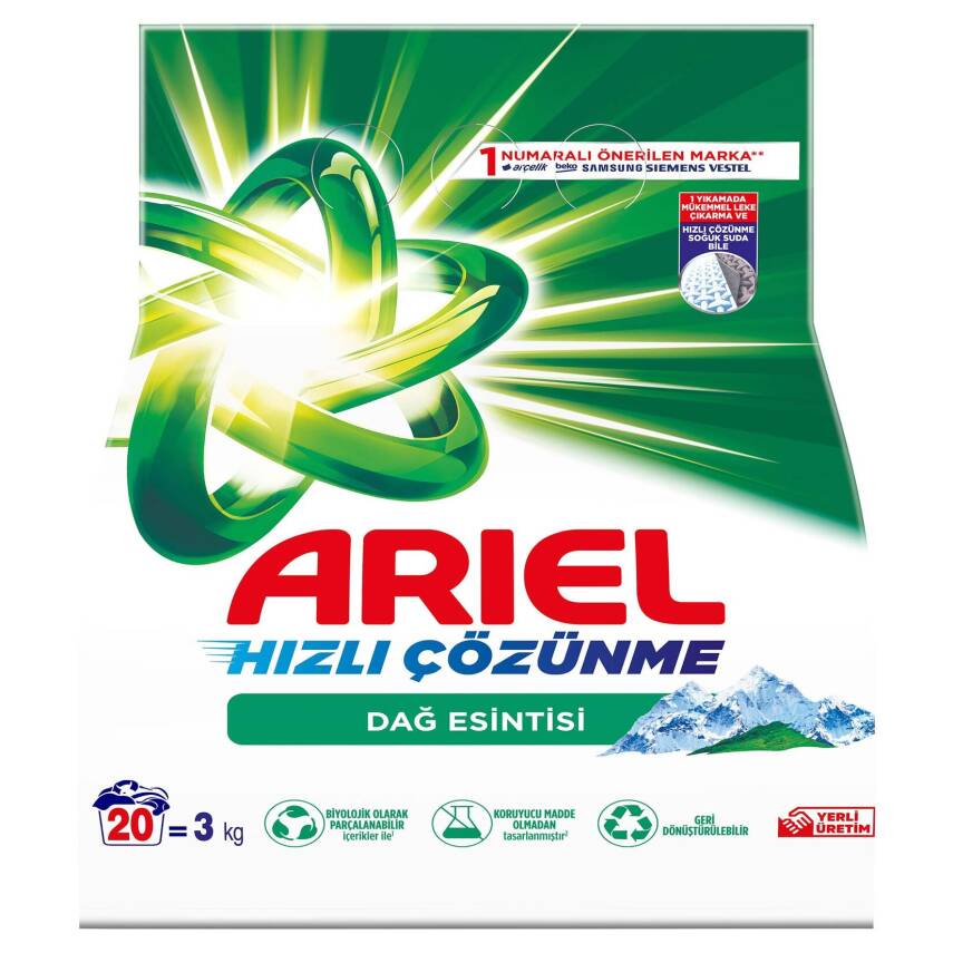 Ariel Dağ Esintisi 3 Kg AquaPudra Toz Çamaşır Deterjanı - 1