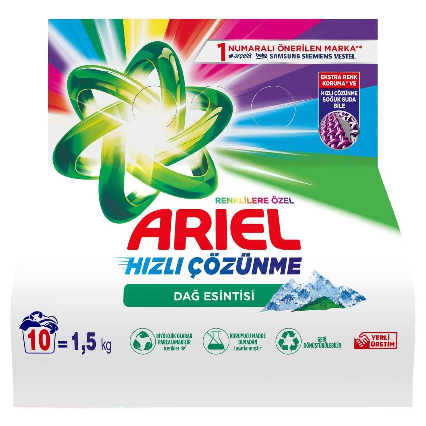 Ariel Dağ Esintisi Renklilere Özel 1,5 kg AquaPudra Toz Çamaşır Deterjanı - 1