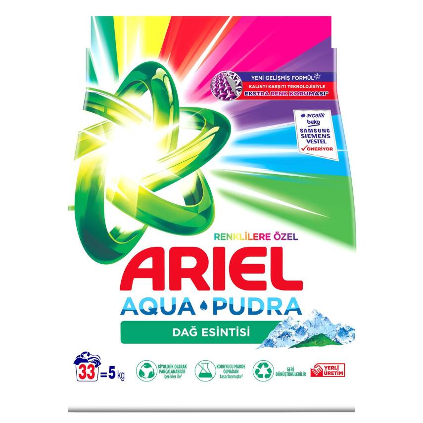 Ariel Dağ Esintisi Renklilere Özel 5 kg AquaPudra Toz Çamaşır Deterjanı - 1