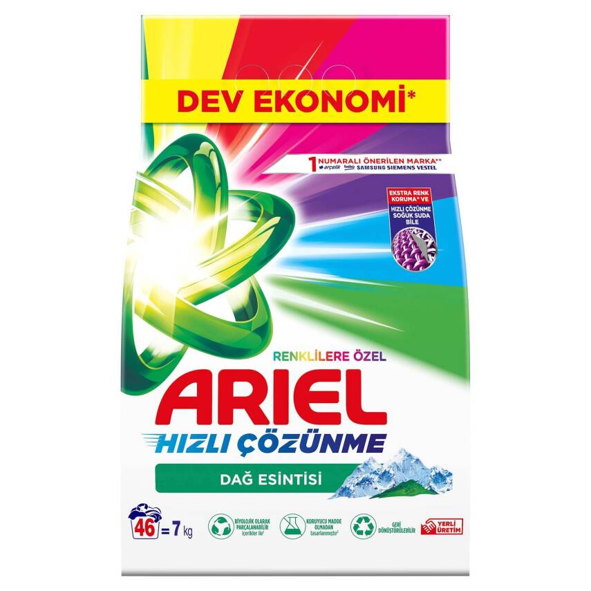 Ariel Dağ Esintisi Renklilere Özel Toz Çamaşır Deterjanı 7 Kg 46 Yıkama - 1