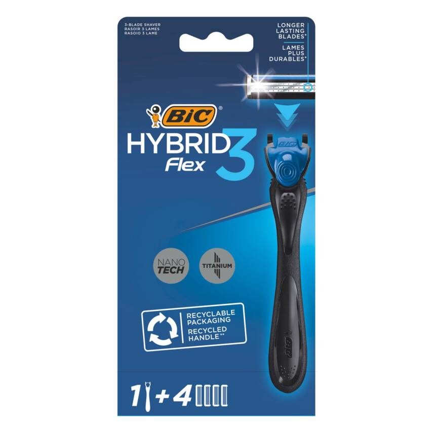 BIC Hybrid 3 Flex Sistem Tıraş Bıçağı 1 Sap + 4 Yedek Kartuş - 1