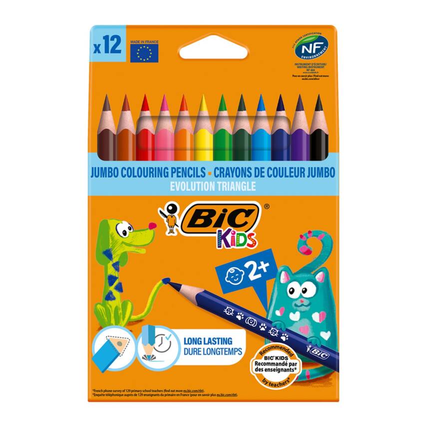 BIC Kids Evolution Üçgen Jumbo Kuru Boya Kalemi 12'li Kutu - 1