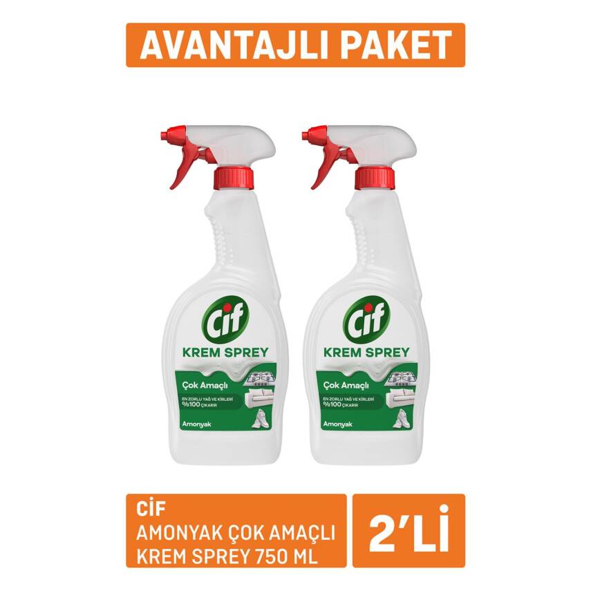 Cif Amonyak Çok Amaçlı Krem Sprey 2x750 Ml - 1