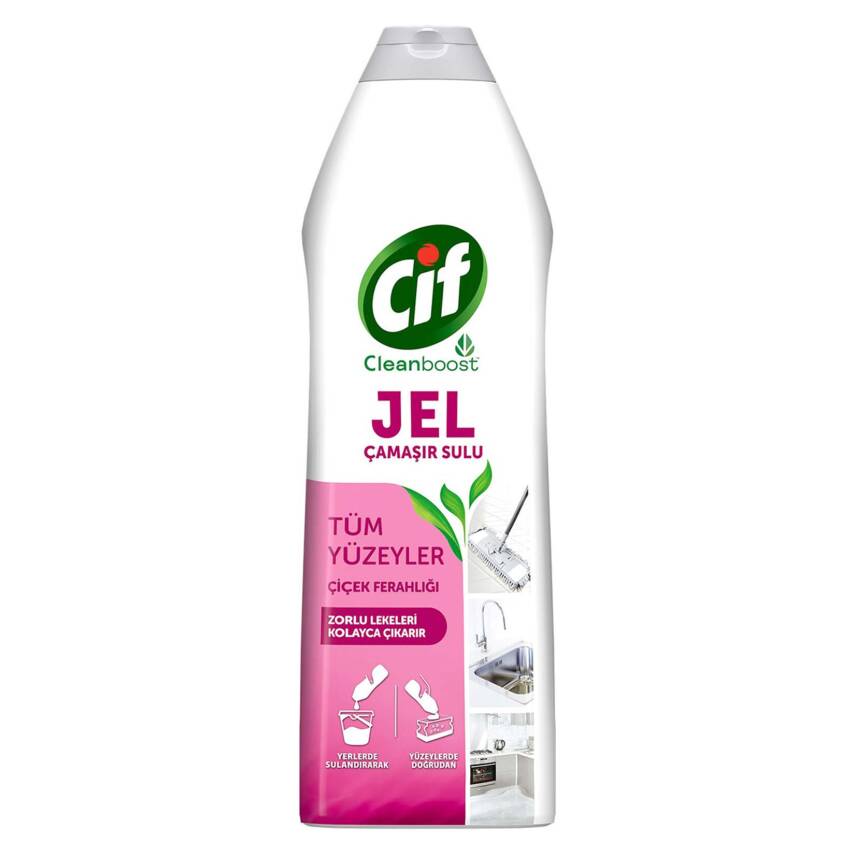 Cif Jel Yüzey Temizleyici Cleanboost Tüm Yüzeyler İçin Leke Çıkarıcı Çamaşır Sulu Çiçek Ferahlığı 750 ML - 1