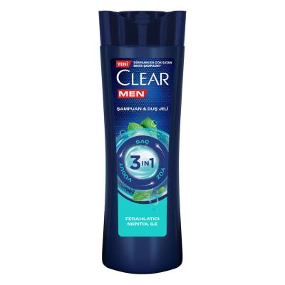 Clear Men 3 in 1 Şampuan & Duş Jeli Ferahlatıcı Mentol Etkisi Saç Yüz Vücut İçin 350 ml - Clear