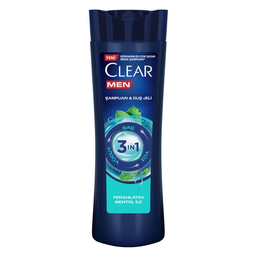 Clear Men 3 in 1 Şampuan & Duş Jeli Ferahlatıcı Mentol Etkisi Saç Yüz Vücut İçin 350 ml - 1