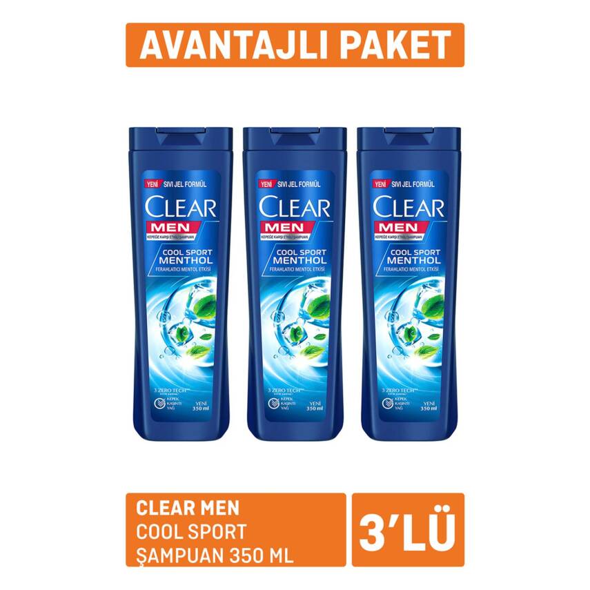 Clear Men Cool Sport Şampuan 3 x 350Ml - 1