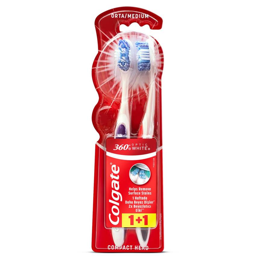 Colgate 360 Optik Beyaz Orta Diş Fırçası 1+1 - 1
