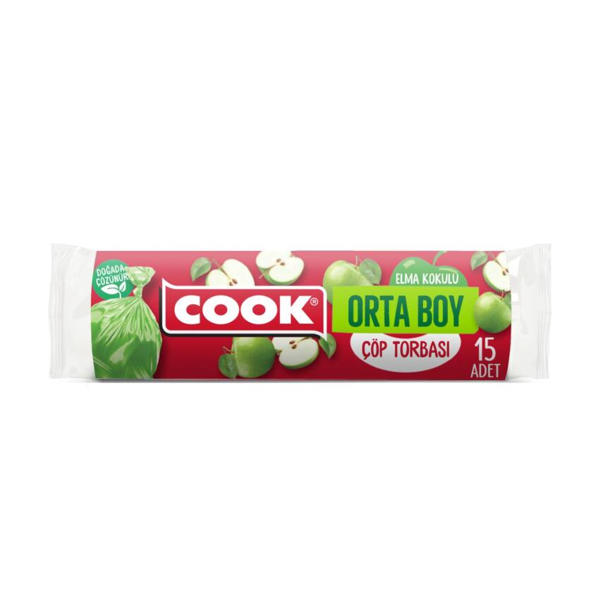 Cook Orta Boy Çöp Torbası Elma Kokulu 15 Adet - 1
