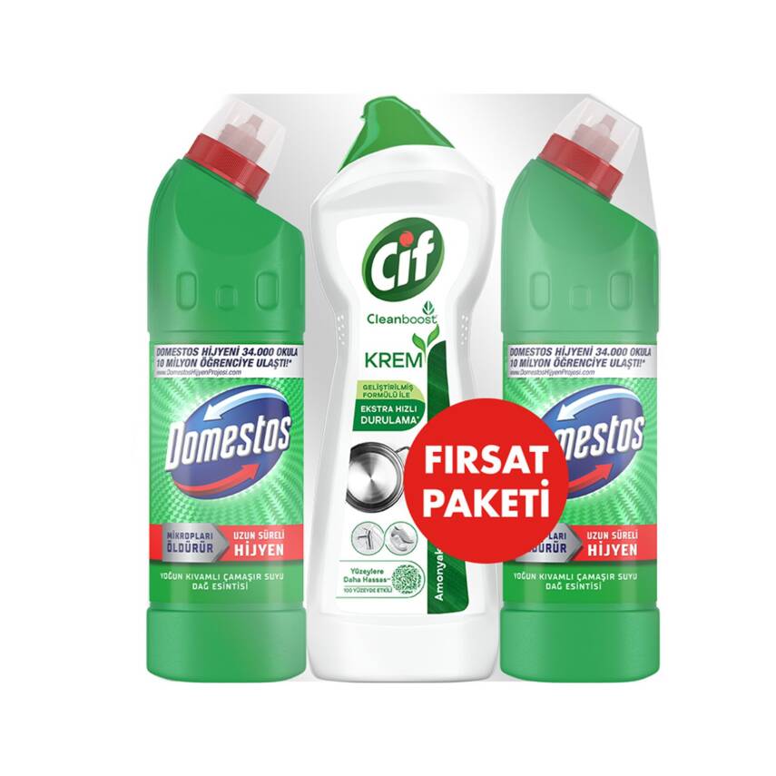 Domestos Çamaşır Suyu Dağ Esintisi 2 x 810G + Cif Krem 750 G - 1