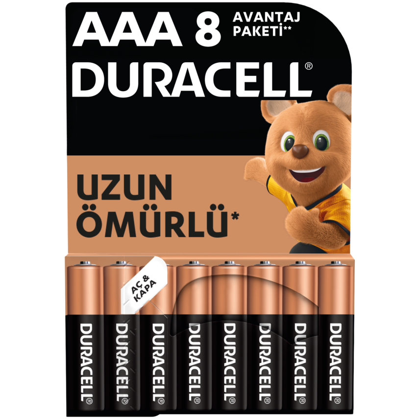 Duracell Alkalin AAA İnce Kalem Pil 1,5V (LR03 / MN2400) 8'li Paket - 1