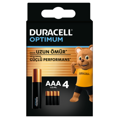 Duracell Optimum AAA Alkalin İnce Kalem Pil 1,5 V (LR03 / MN2400) 4’lü Paket - Duracell