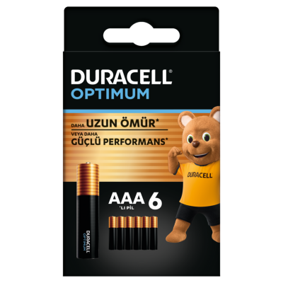Duracell Optimum AAA Alkalin İnce Kalem Pil 1,5 V (LR03 / MN2400) 6’lı Paket - Duracell
