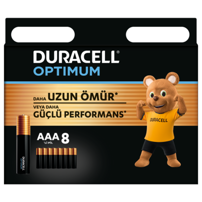 Duracell Optimum AAA Alkalin İnce Kalem Pil 1,5 V (LR03 / MN2400) 8’li Paket - Duracell