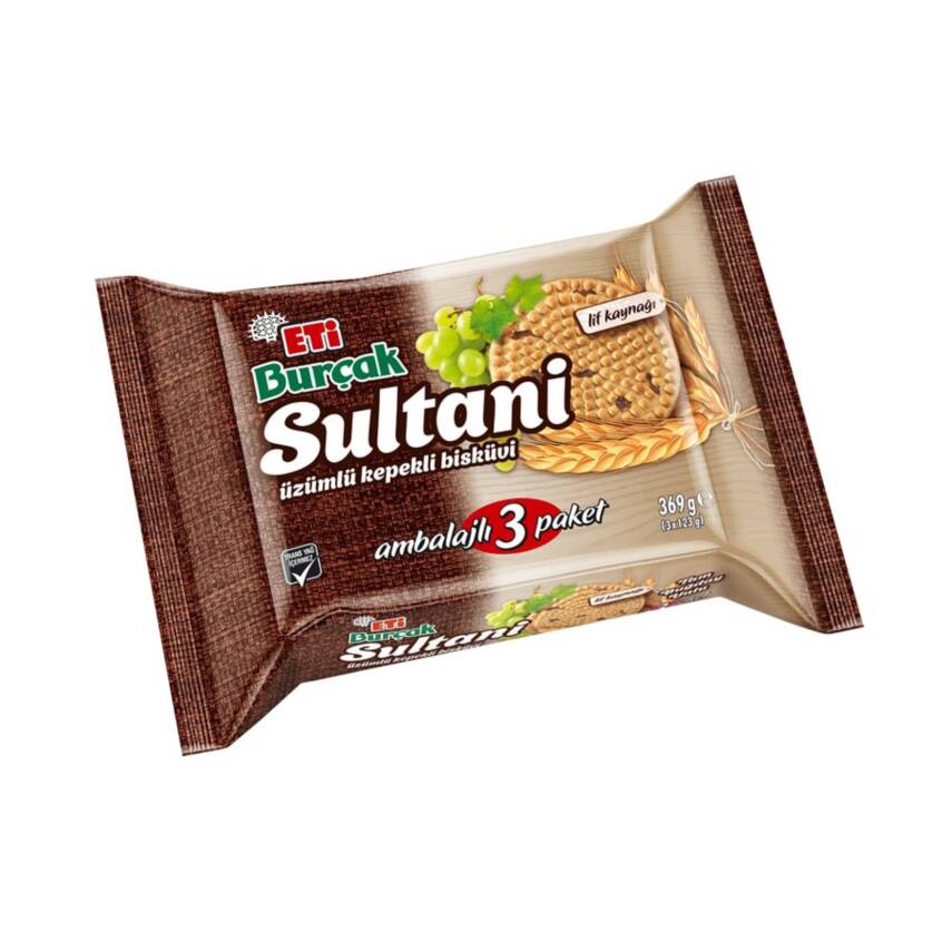 Eti Burçak Sultani Üzümlü Kepekli Bisküvi 3 x 123 G - 1