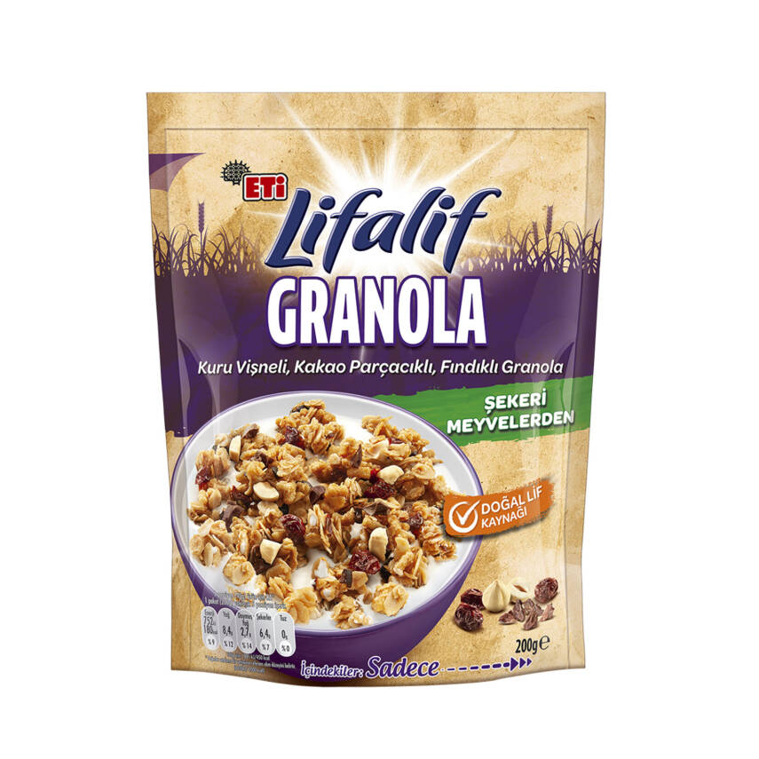 Eti Lifalif Granola Kuru Vişneli, Kakao Parçacıklı, Fındıklı 200 g - 1