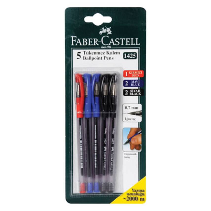 Faber Castell 1425 Renkli Tükenmez Kalem 5Li - 1