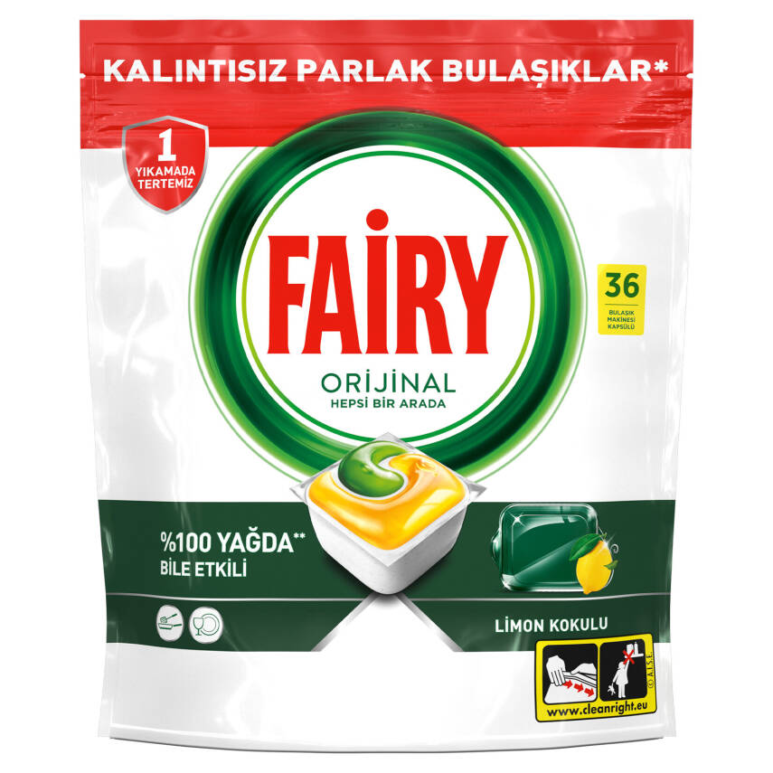 Fairy Hepsi Bir Arada 36 Yıkama Bulaşık Makinesi Deterjanı Kapsülü Limon Kokulu - 1