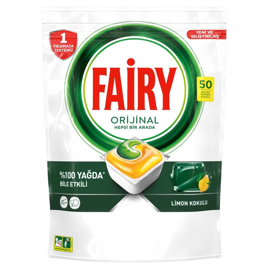 Fairy Hepsi Bir Arada Bulaşık Makinesi Deterjanı Kapsülü/Tableti Limon Kokulu 50 Yıkama 675 G - 1