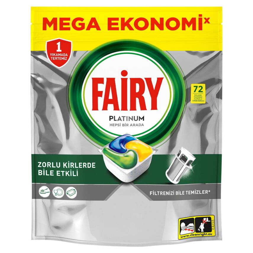 Fairy Platinum 72 Yıkama Bulaşık Makinesi Deterjanı Kapsülü Limon Kokulu - 1