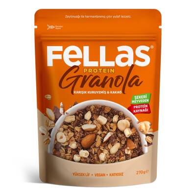 Fellas Vegan Protein Granola Karışık Kuruyemiş & Kakao 270G - Fellas