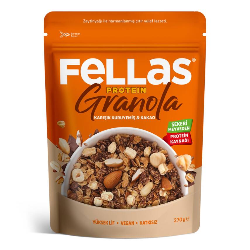 Fellas Vegan Protein Granola Karışık Kuruyemiş & Kakao 270G - 1