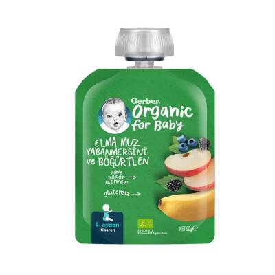 Gerber Organik Muz Yaban Mersini Böğürtlen Elma Püresi 90 G - Gerber