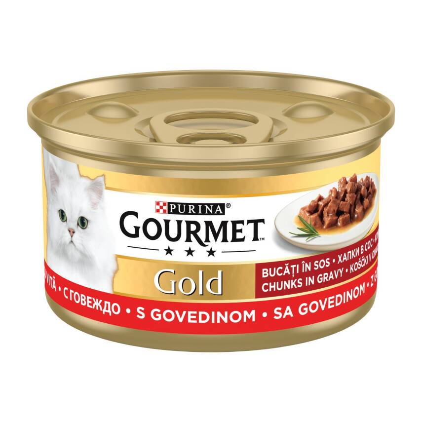 Gourmet Gold Soslu Sığır Etli Yaş Kedi Maması Konserve 85 G - 1