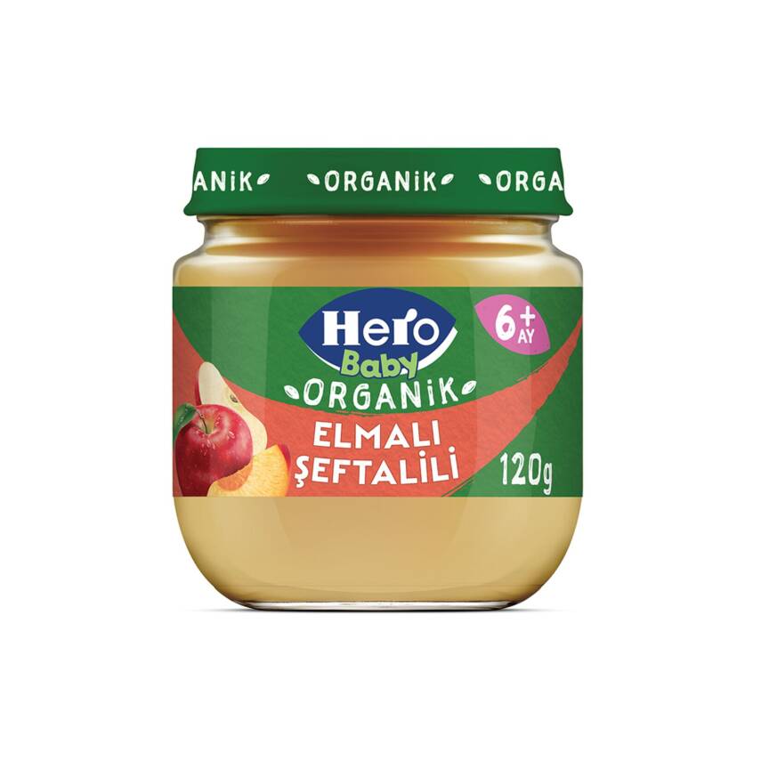 Hero Baby Organik Elma Şeftali Püreli Kavanoz Mama 120 G - 1
