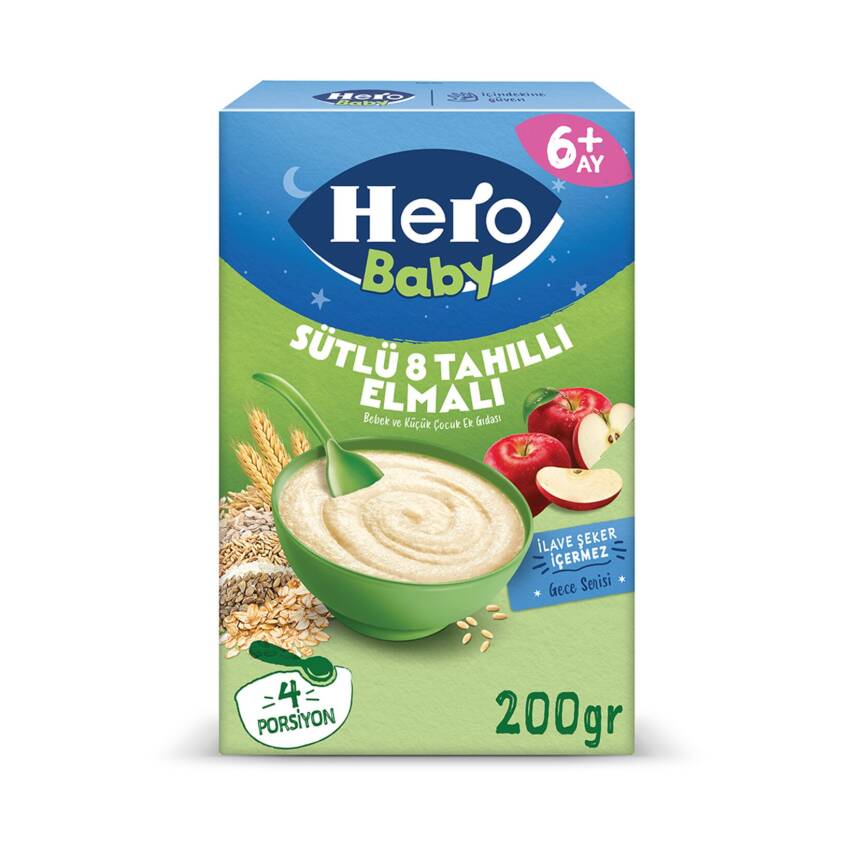 Hero Baby Sütlü 8 Tahıllı Elmalı Ek Besin 200 G - 1