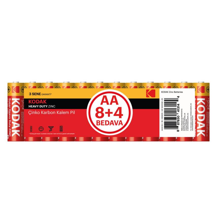 Kodak Çinko Karbon Kalem Pil Shrink AA  8+4 - 1