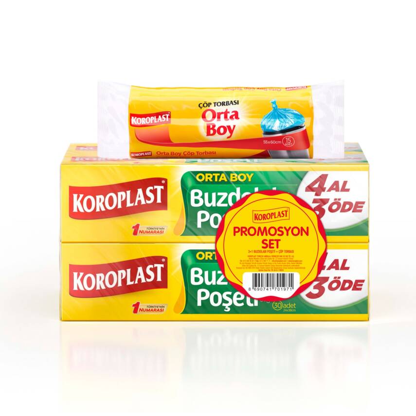 Koroplast 3 +1 Buzdolabı Poşeti Orta Boy + Çöp Torbası Set - 1