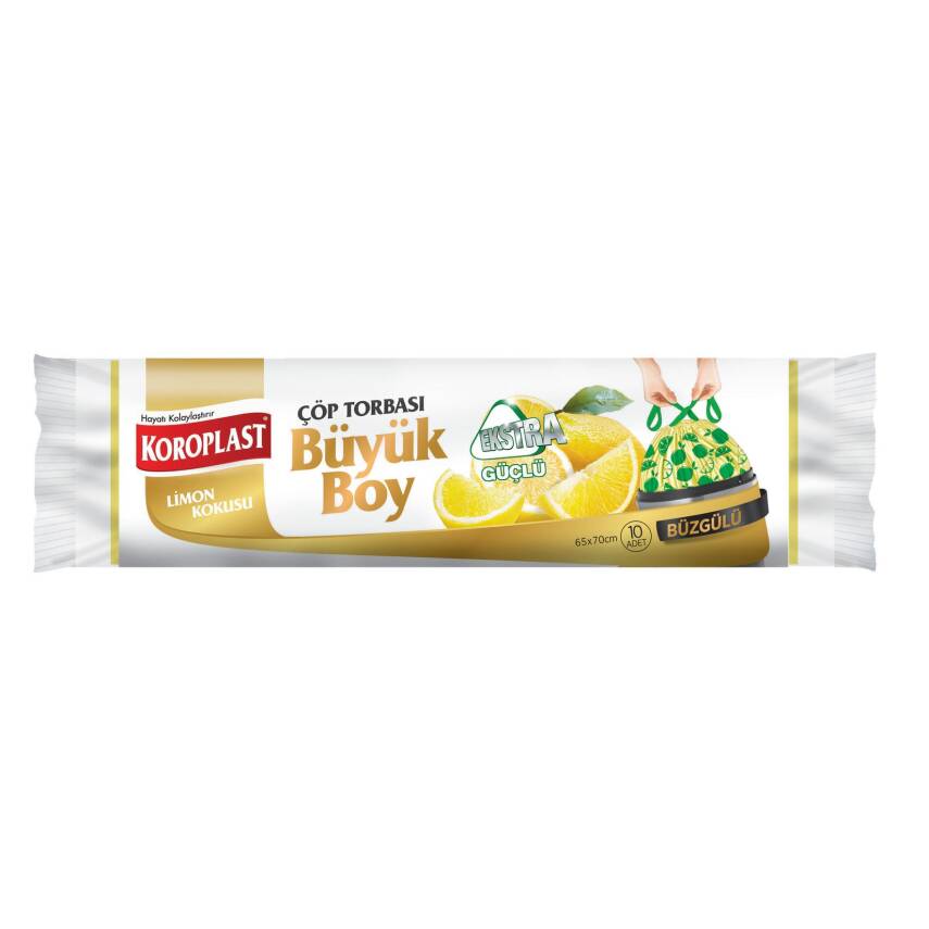 Koroplast Güçlü Büzgülü Çöp Torbası Limon Kokulu Büyük 10'Lu - 1