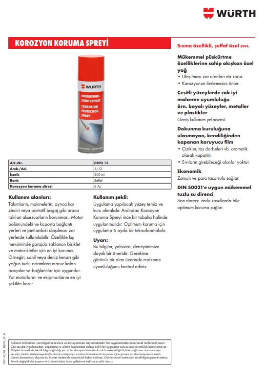 Korozyon Koruma Spreyi 300ml - 4