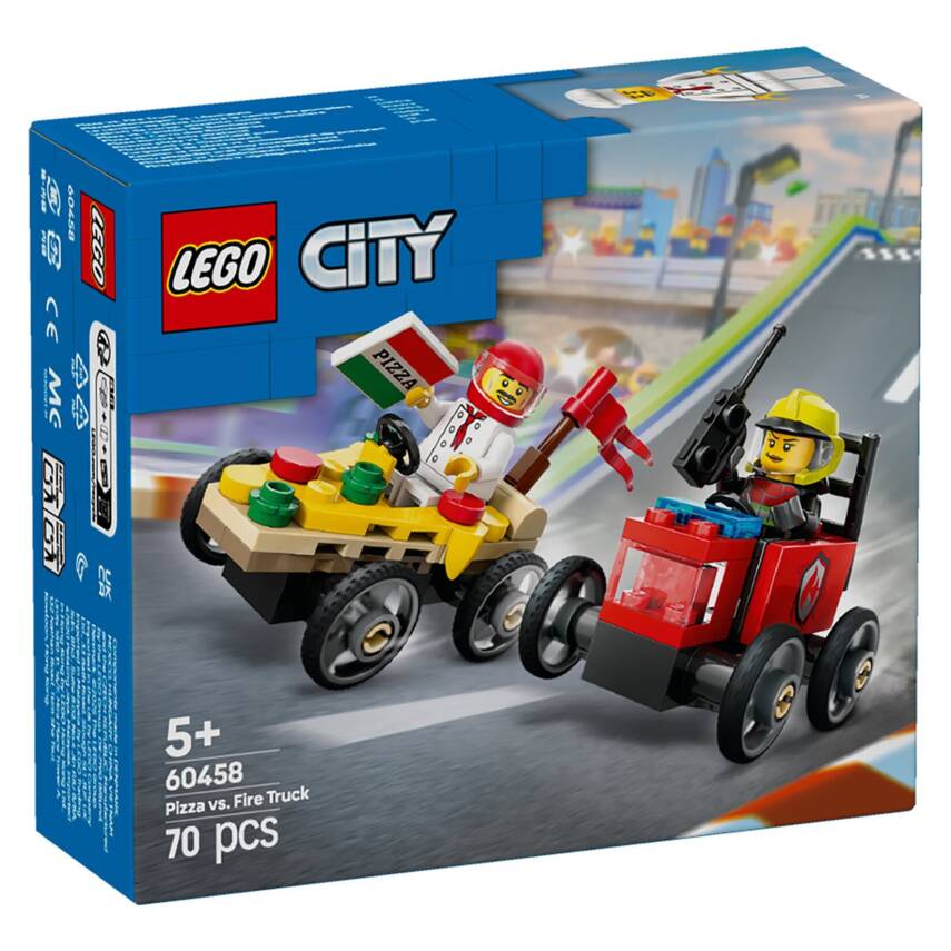 Lego 60458 City Pizza Arabası İtfaiye Kamyonuna Karşı Yarış Arabası Paketi Yarış Seti 5+ 70 parça - 1