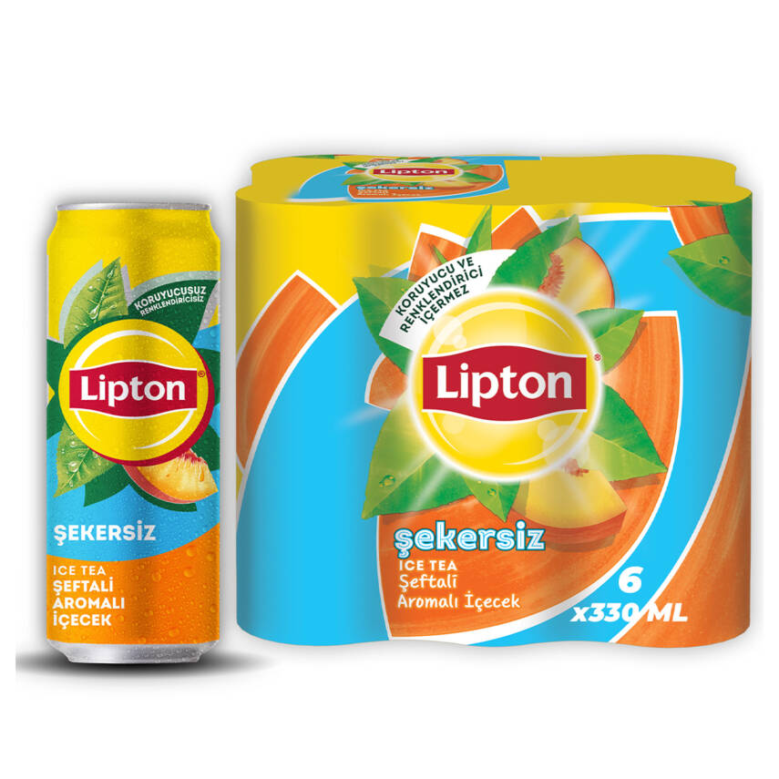 Lipton Ice Tea Şekersiz Şeftali Aromalı Soğuk Çay Kutu 6 x 330 Ml - 1