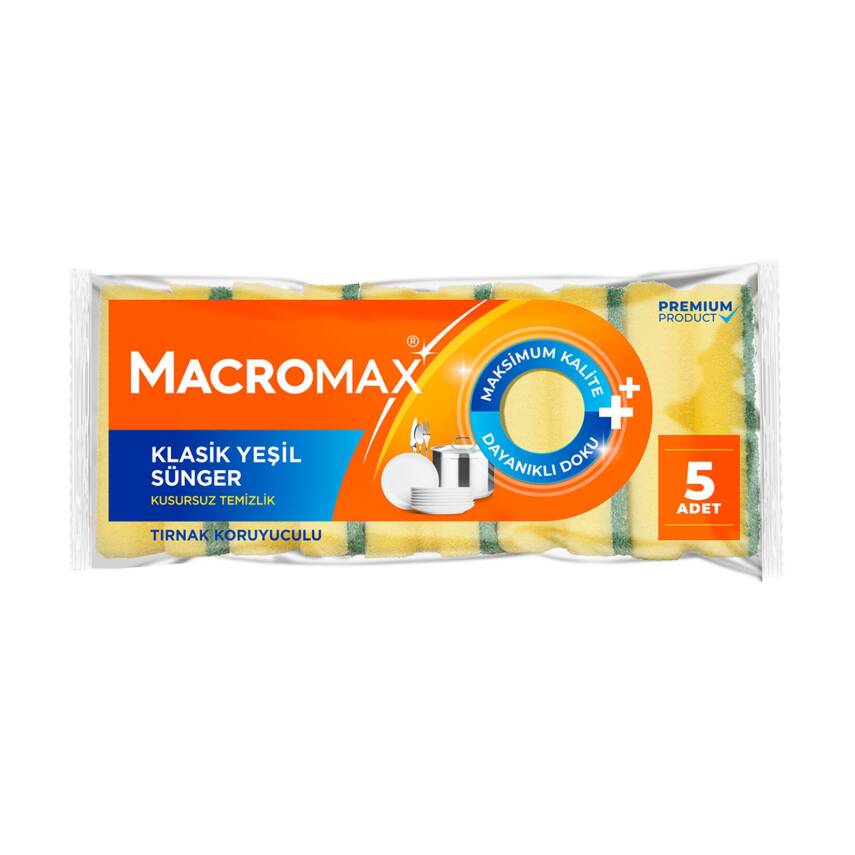Macromax Klasik Yeşil Oluklu Sünger 5'li - 1