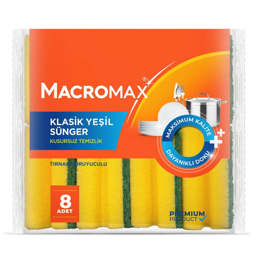Macromax Klasik Yeşil Oluklu Sünger 8'li - 1