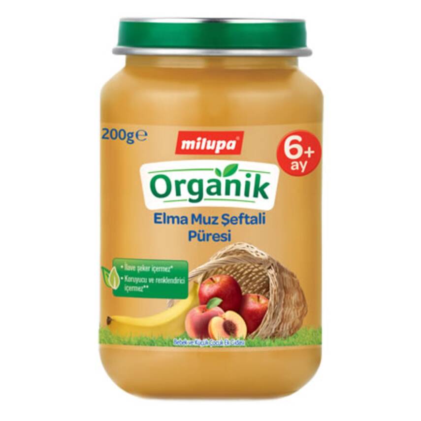 Milupa Organik Elma Muz Şeftali Püresi Kavanoz 200 G 6+ Ay - 1