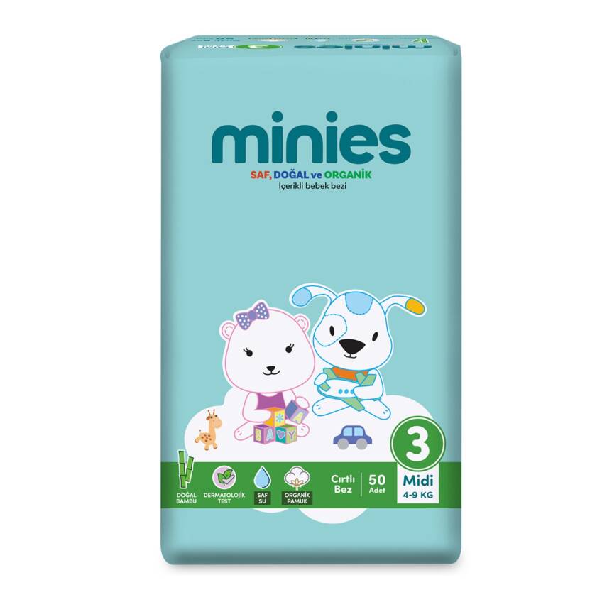 Minies Bebek Bezi Midi 3 Beden 4-9 Kg 50 Adet - 1
