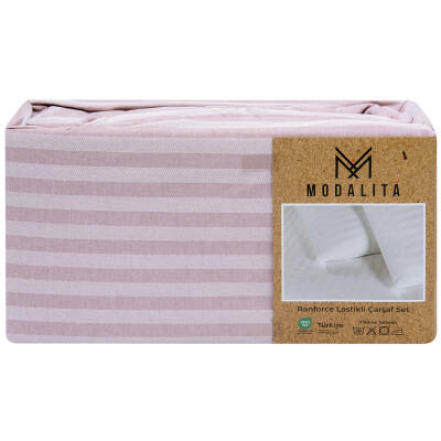 Modalita Çizgili Saten Çarşaf Seti 160 x 200 + 30 Cm - Modalita