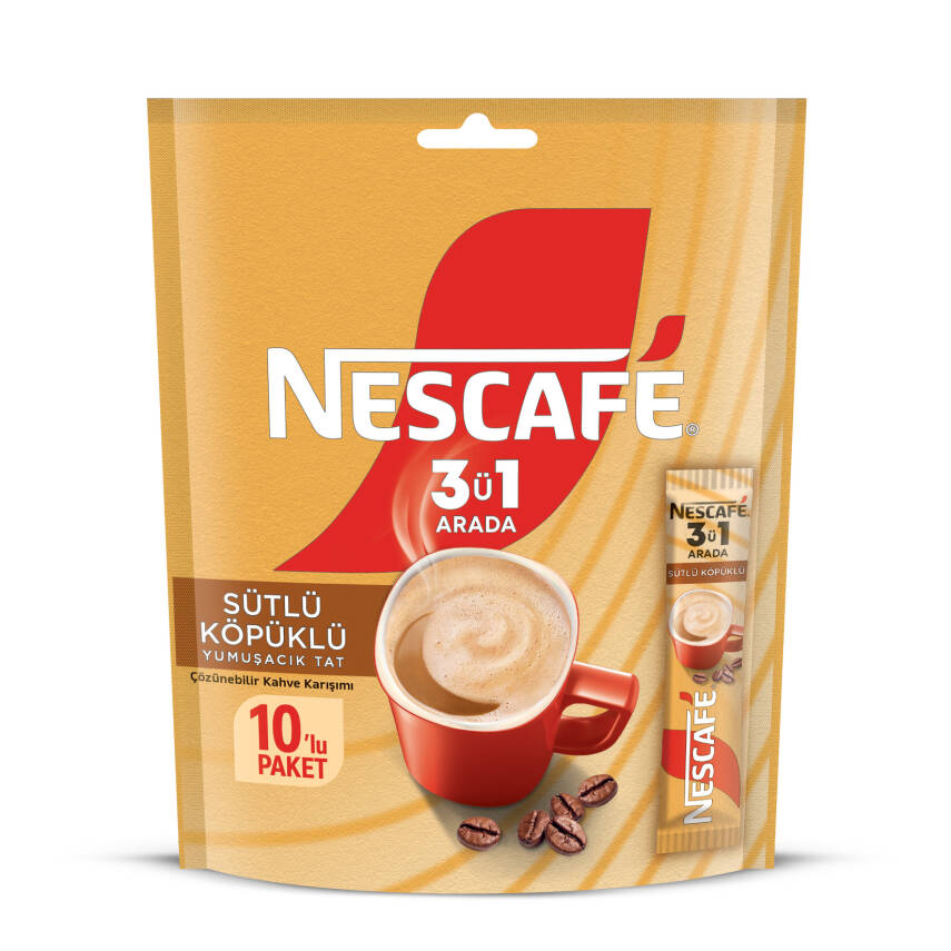 Nescafé 3'ü 1 Arada Sütlü Köpüklü Paket 10 x 17.4 G - 1