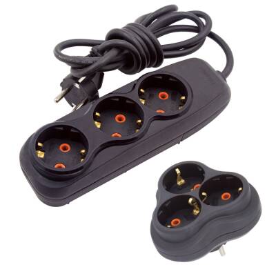 Nilson 3'lü 1,5 Mt Topraklı Grup Priz + Golyat Siyah - Nilson