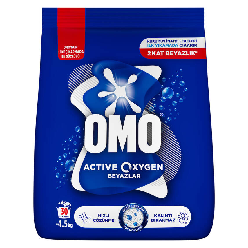 Omo Active Oxygen Toz Çamaşır Deterjanı Beyazlar 4.5 KG 30 Yıkama - 1