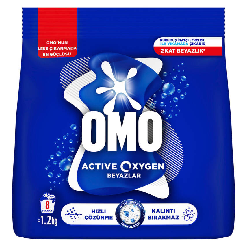 Omo Active Oxygen Toz Çamaşır Deterjanı Beyazlar İçin En Zorlu Lekeleri İlk Yıkamada Çıkarır 1,2 Kg - 1