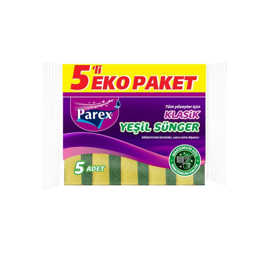 Parex Klasik Yeşil Düz Sünger 5'li Eko Paket - 1
