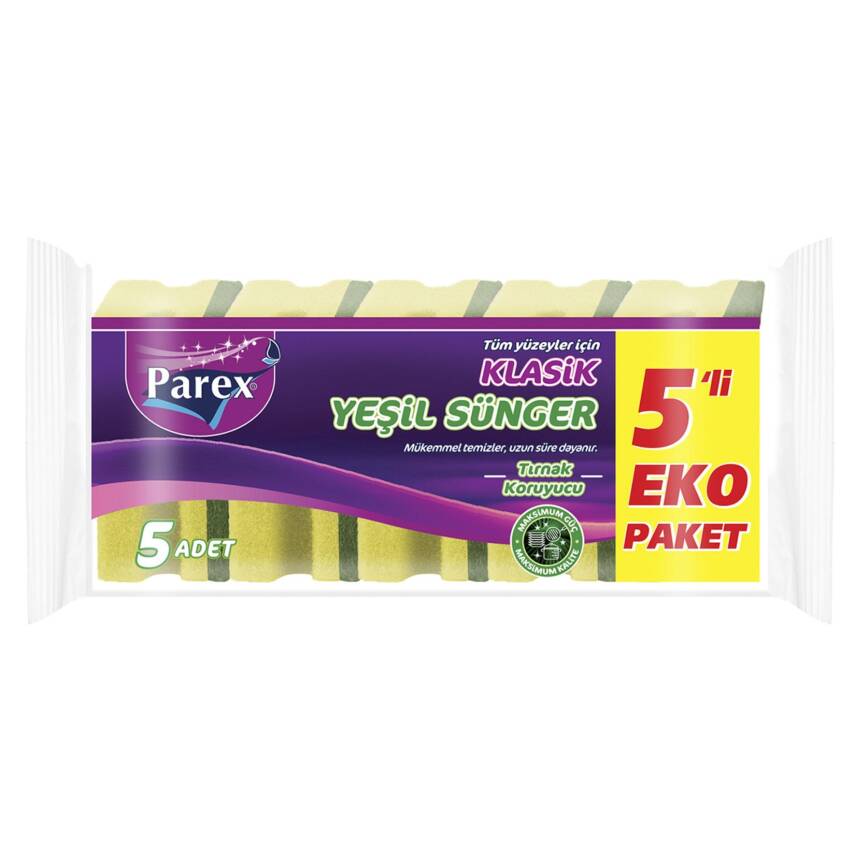 Parex Klasik Yeşil Oluklu Sünger 5'li Eko Paket - 1
